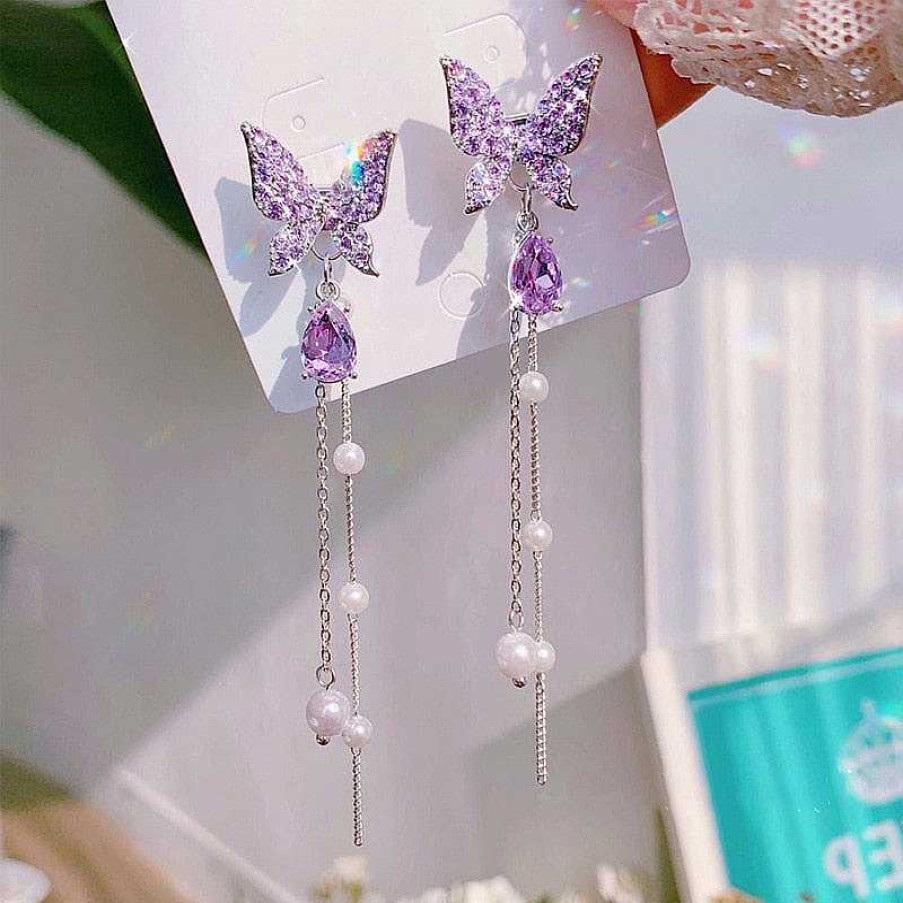 Style De Boucle D'Oreille Les bijoux en acier | Boucles D'Oreilles Cha Ne Avec Pendentif Papillon