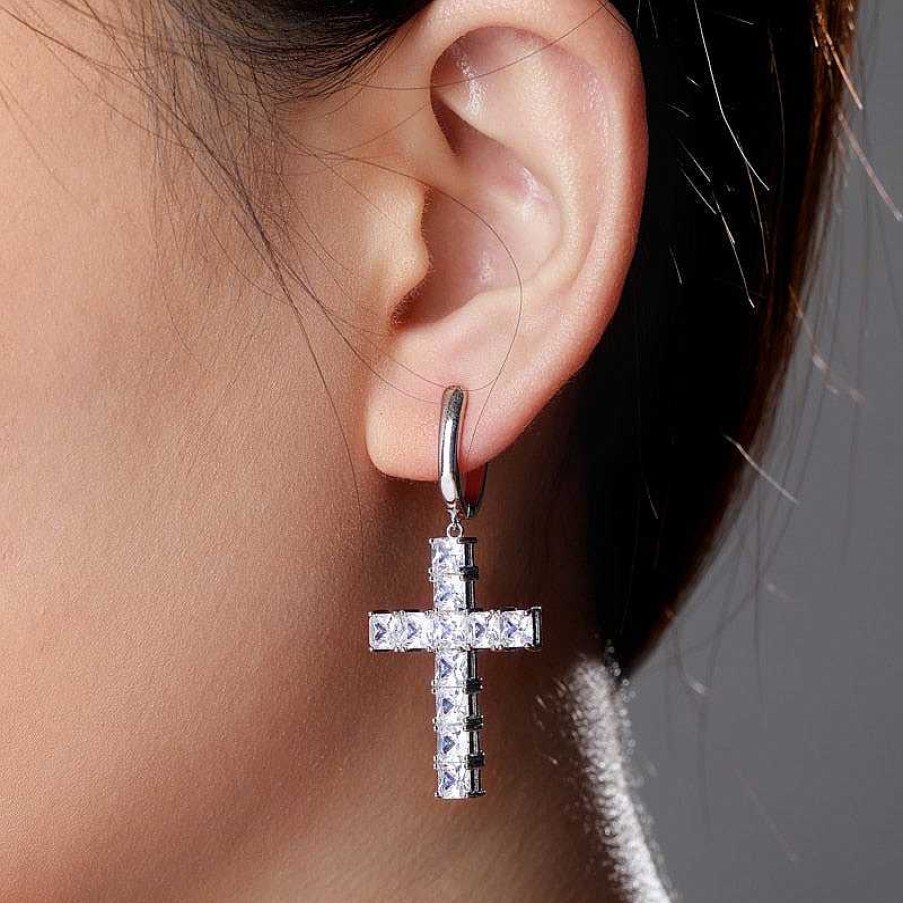 Style De Boucle D'Oreille Les bijoux en acier | Boucles D'Oreilles Croix Micro-Pav Es