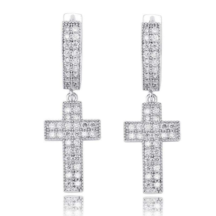 Style De Boucle D'Oreille Les bijoux en acier | Boucles D'Oreilles Croix Serties De Pierres Pr Cieuses Tincelantes