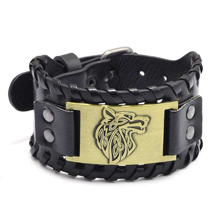 Styles De Bracelets Les bijoux en acier | Bracelet De Force Viking Symbole Loup