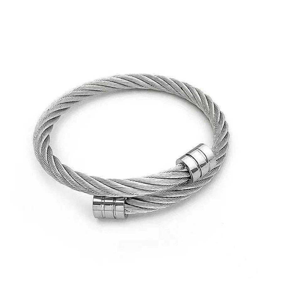 Styles De Bracelets Les bijoux en acier | Bracelet Magn Tique C Ble Gris