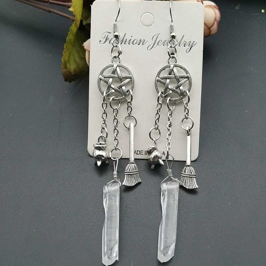 Style De Boucle D'Oreille Les bijoux en acier | Boucles D'Oreilles Cha Ne En Quartz Cristal Clair