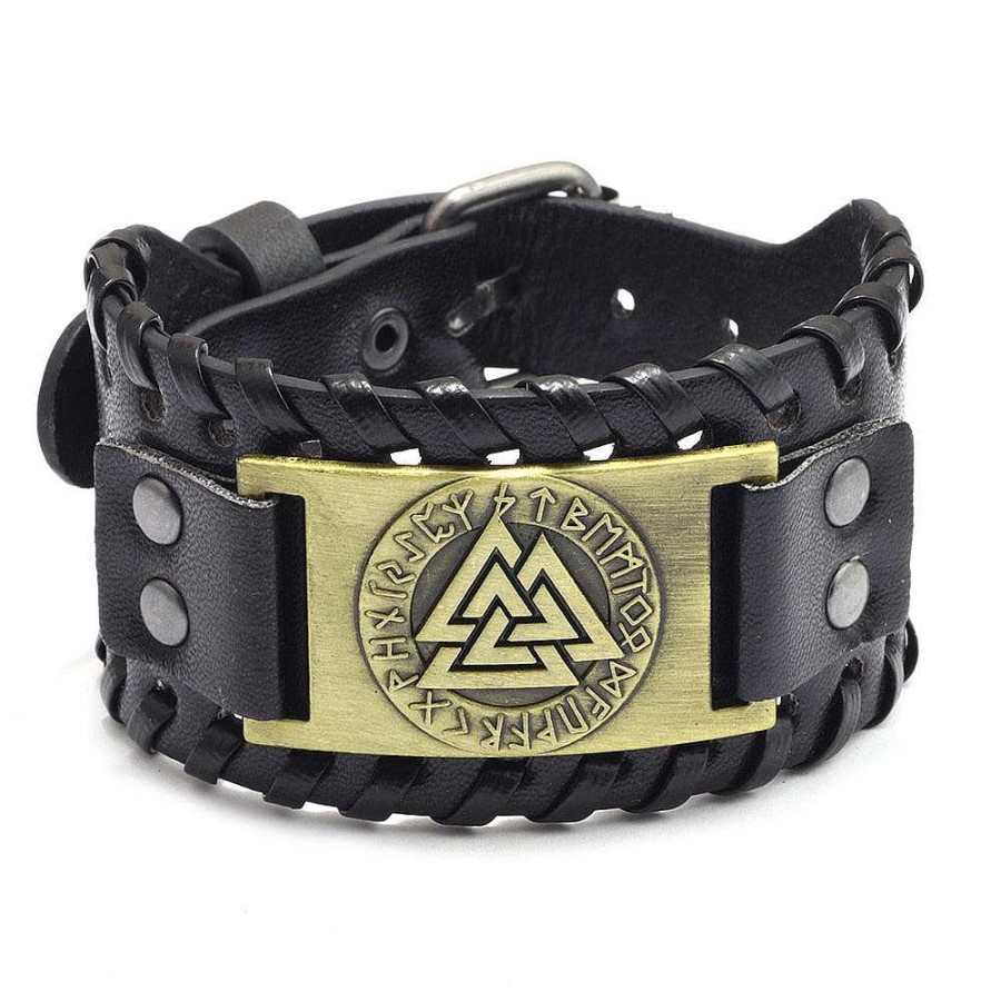 Styles De Bracelets Les bijoux en acier | Bracelet De Force Viking En Cuir Symbole Pyramide