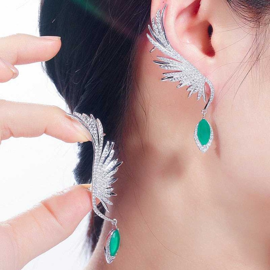 Style De Boucle D'Oreille Les bijoux en acier | Boucle D'Oreille Plume Longue En Forme De Goutte