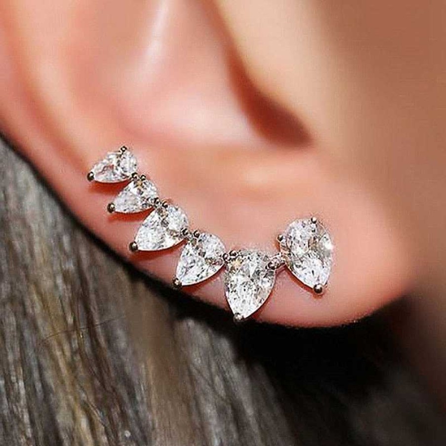 Style De Boucle D'Oreille Les bijoux en acier | Boucle D'Oreille Grimpante En Perle De Cristal De Luxe