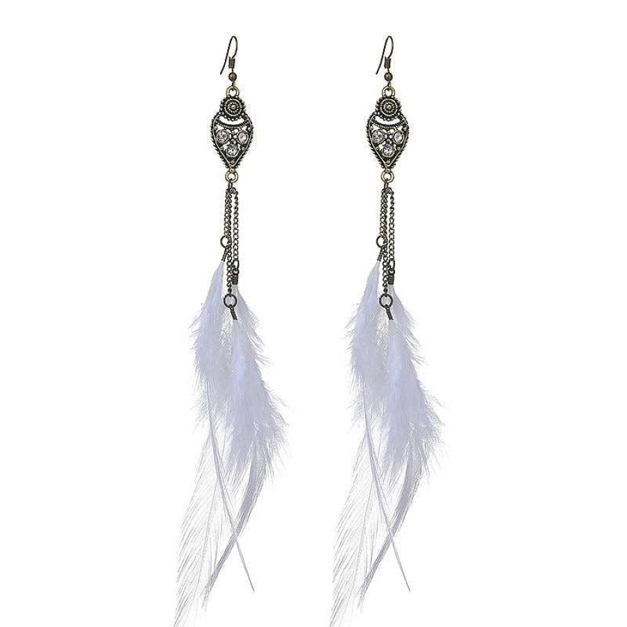 Style De Boucle D'Oreille Les bijoux en acier | Boucle D'Oreille Franges De Cha Ne En Strass Et Plumes