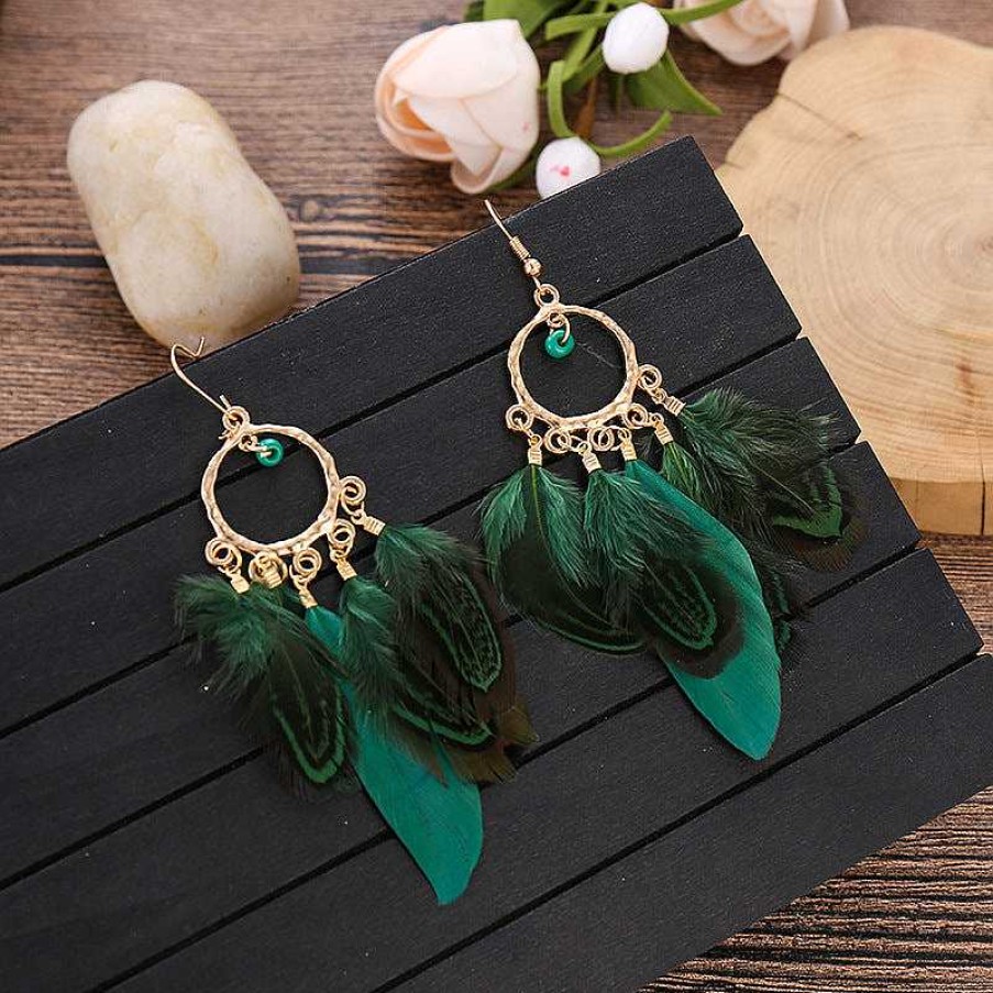 Style De Boucle D'Oreille Les bijoux en acier | Boucle D'Oreille Plume Franges Perl Es Rondes