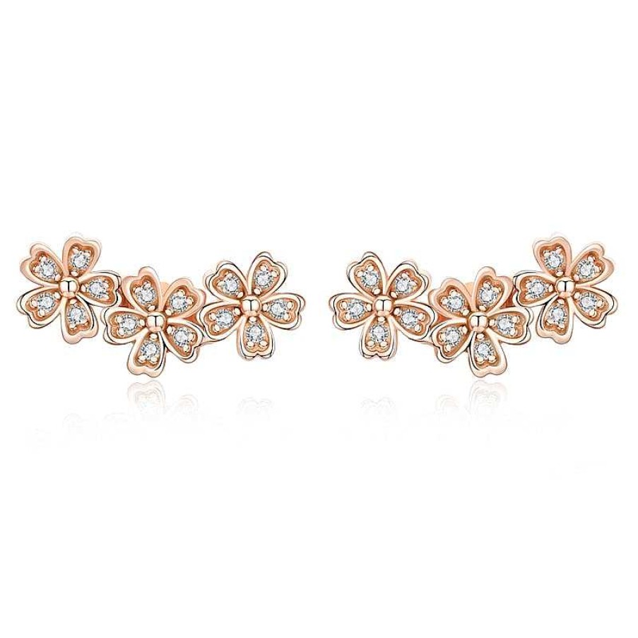 Style De Boucle D'Oreille Les bijoux en acier | Boucle D'Oreille Fleur Avec Des Zircons Clairs