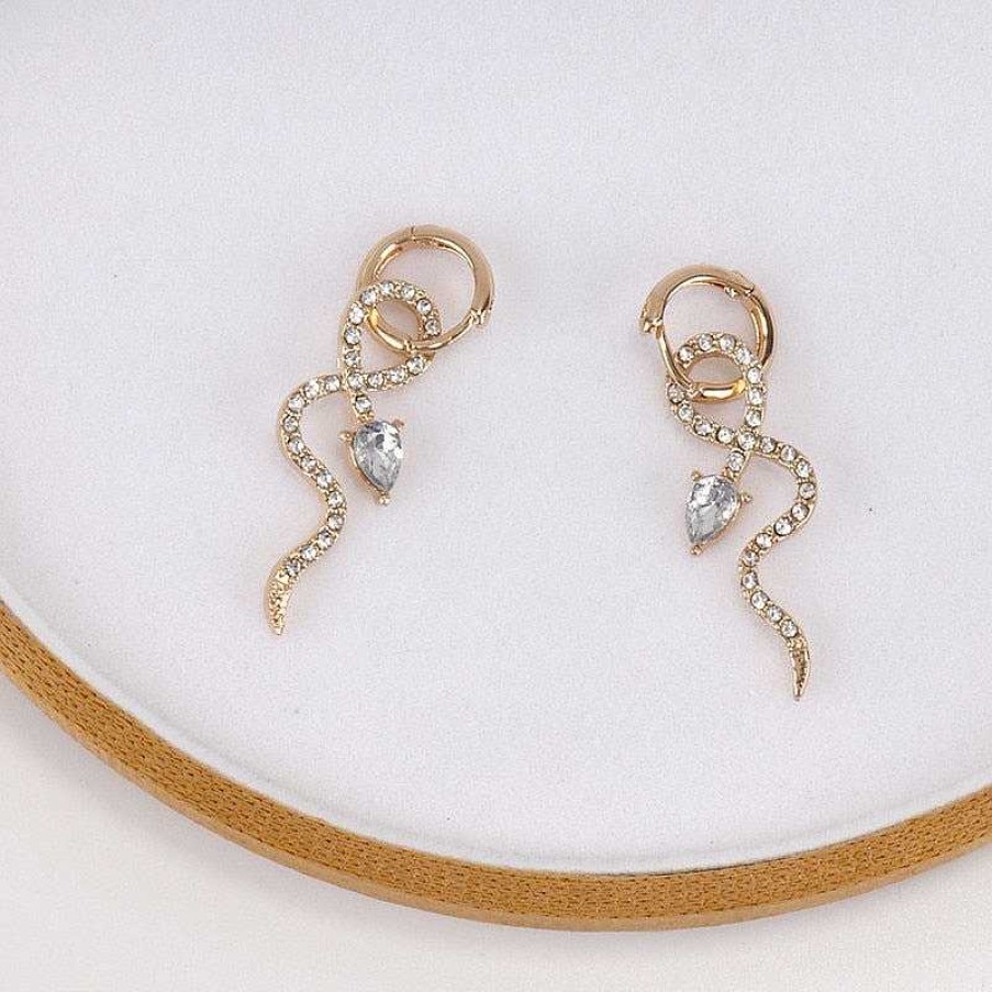 Style De Boucle D'Oreille Les bijoux en acier | Boucle D'Oreille Serpent Avec Longue Frange En Cristal